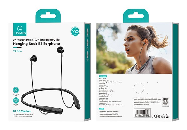 USAMS earphones YQ24 με μαγνήτη, Bluetooth, 130mAh, μαύρα BHUYQ01