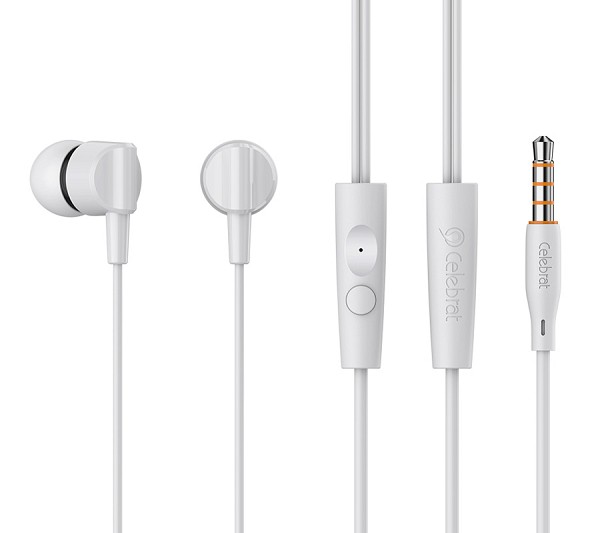 CELEBRAT earphones με μικρόφωνο G35, 3.5mm σύνδεση, 10mm, 1.2m, λευκά G35-WH