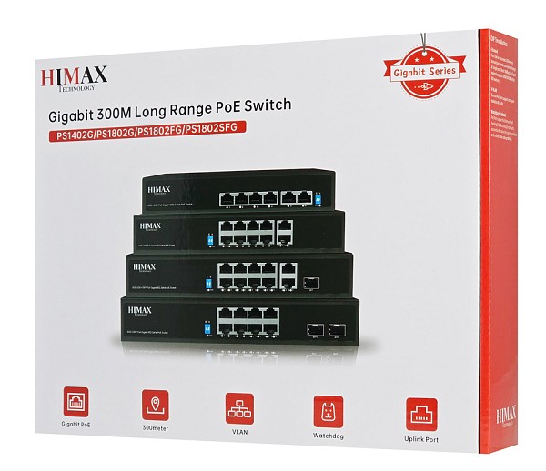 HIMAX PoE switch PS1802G, 8x Ethernet PoE & 2x Ethernet θύρες, έως 1000Mbps PS1802G