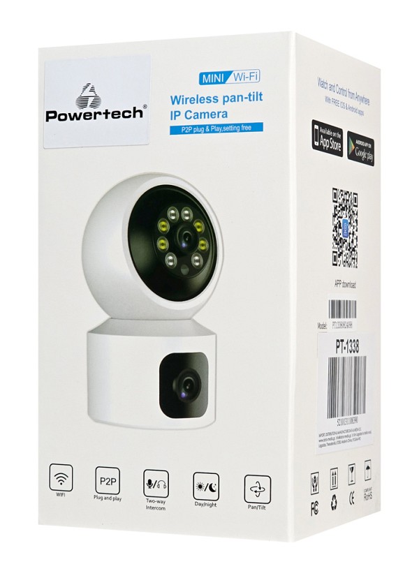 POWERTECH smart κάμερα PT-1338, 2MP, dual lens, WiFi, PTZ, SD PT-1338