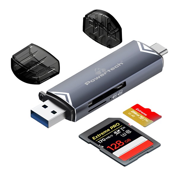 POWERTECH card reader PT-1343 για SD & micro SD, USB 3.2, 5Gbps, γκρι PT-1343