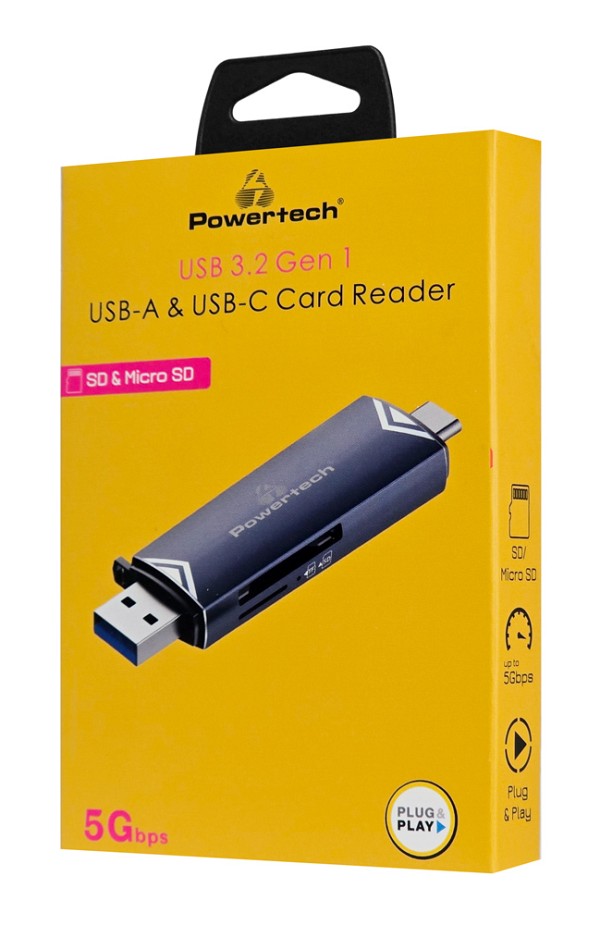 POWERTECH card reader PT-1343 για SD & micro SD, USB 3.2, 5Gbps, γκρι PT-1343