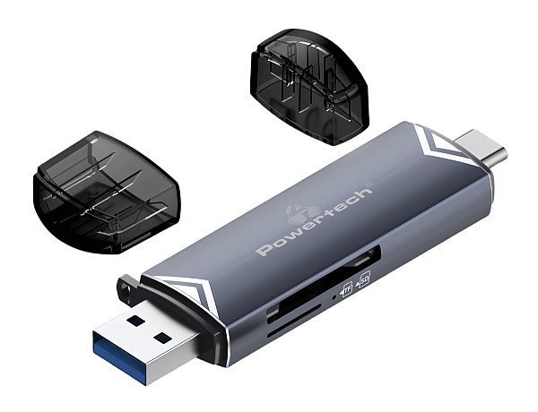 POWERTECH card reader PT-1343 για SD & micro SD, USB 3.2, 5Gbps, γκρι PT-1343