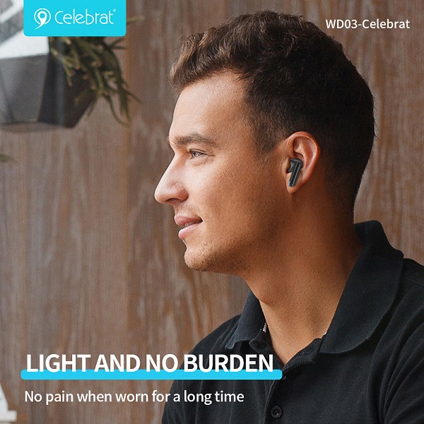 CELEBRAT earphones με θήκη φόρτισης WD03, True Wireless, 13mm, 30/300mAh, μαύρα WD03-BK