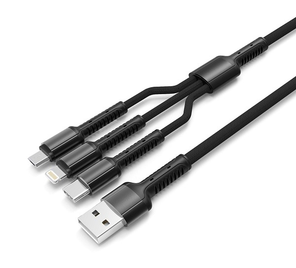 LDNIO καλώδιο USB σε USB-C/Lightning/Micro USB LC93, 3.4A, 1.2m, γκρι 6933138640937