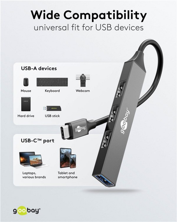 GOOBAY USB hub 74457, 4x θυρών, USB 3.2, 5Gbps, USB-C σύνδεση, γκρι 74457