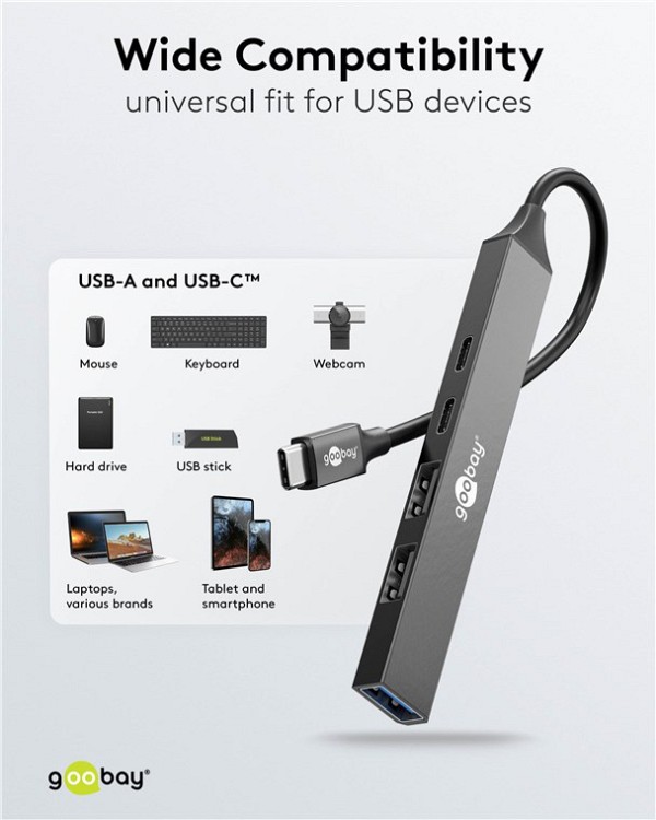 GOOBAY USB hub 74460, 5x θυρών, USB 3.2, 5Gbps, 100W, USB-C σύνδεση, γκρι 74460