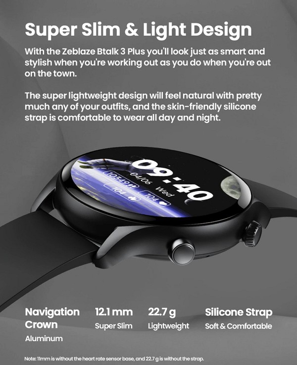 ZEBLAZE smartwatch Btalk 3 Plus, heart rate, 1.39 IPS, μαύρο BTALK3PLUS-BK