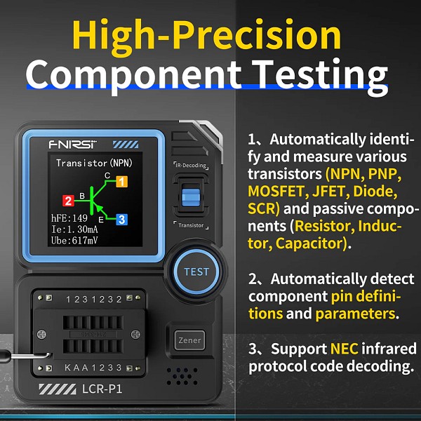 FNIRSI transistor tester LCR-P1, επαναφορτιζόμενο FNR-LCR-P1