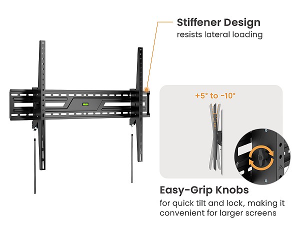 POWERTECH επιτοίχια βάση PT-1368 για τηλεόραση 43-100, έως 75kg, ρυθμιζόμενη κλίση PT-1368