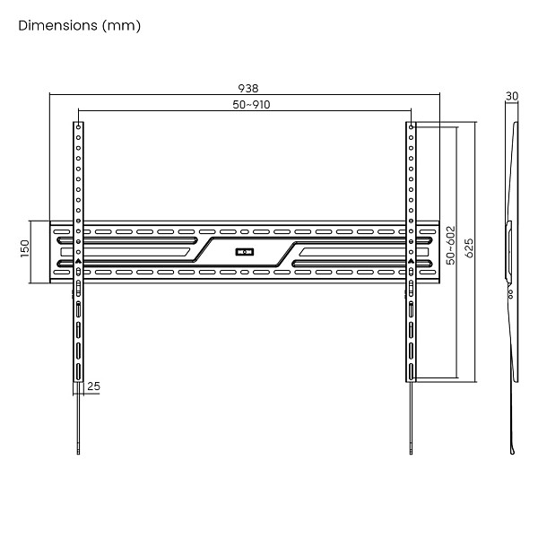 POWERTECH επιτοίχια βάση PT-1369 για τηλεόραση 43-100, έως 75kg, fixed PT-1369