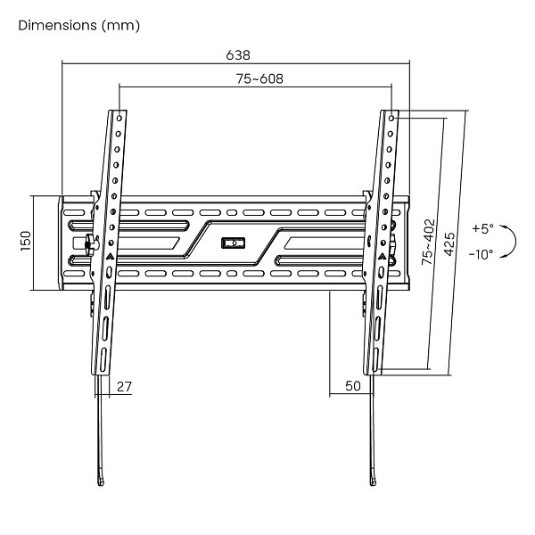 POWERTECH επιτοίχια βάση PT-1370 για τηλεόραση 37-86, έως 75kg, ρυθμιζόμενη κλίση PT-1370