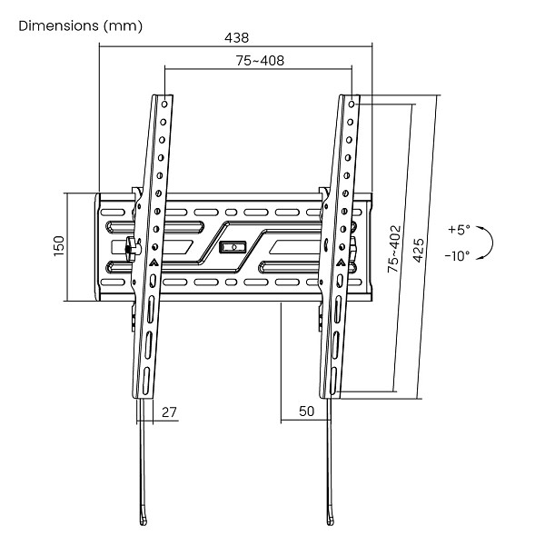 POWERTECH επιτοίχια βάση PT-1372 για τηλεόραση 32-75, έως 75kg, ρυθμιζόμενη κλίση PT-1372