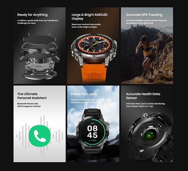 ZEBLAZE smartwatch Stratos 2 Plus, heart rate, 1.43 AMOLED, GPS, μαύρο STRATOS2PLUS-BK