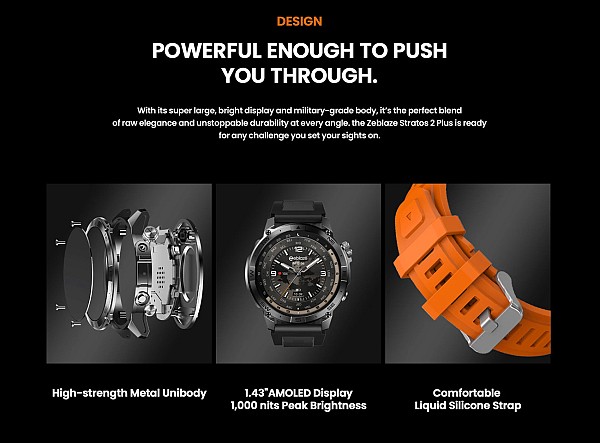 ZEBLAZE smartwatch Stratos 2 Plus, heart rate, 1.43 AMOLED, GPS, μαύρο STRATOS2PLUS-BK