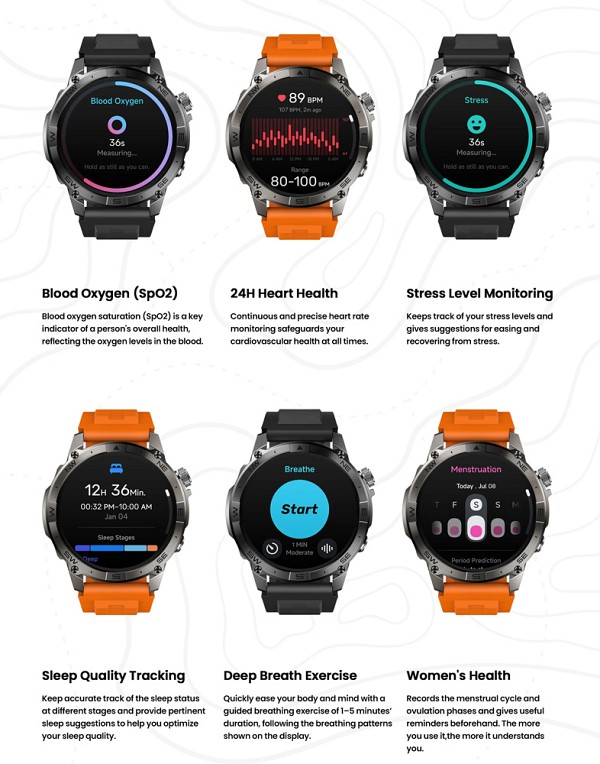 ZEBLAZE smartwatch Stratos 2 Plus, heart rate, 1.43 AMOLED, GPS, μαύρο STRATOS2PLUS-BK