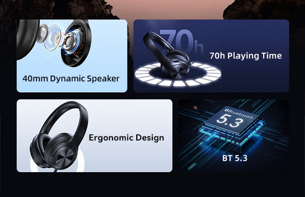 USAMS headphones YH21, ασύρματα & ενσύρματα, Φ40mm, 500mAh, μαύρα TDLYEJYS01