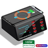 Charging station X9 - 7xUSB + Type C - 100W PD QC 3.0 + induction charging