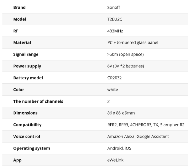 Sonoff T2EU2C-RF Έξυπνος διακόπτης αφής τοίχου απομακρυσμένης χρήσης δύο εντολών