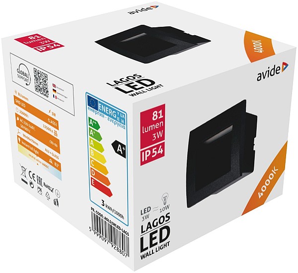 Avide Εξωτερικό Φώς Σκάλας Χωνευτό Lagos LED 3W Λευκό 4000K IP54 9cm