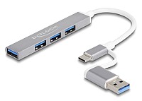 DELOCK USB hub 64214, 4x θυρών, 5Gbps, USB & USB-C σύνδεση, γκρι 64214