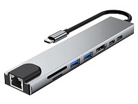 POWERTECH docking station PTH-103, 8 θυρών, USB-C σύνδεση, 100W PD, γκρι PTH-103