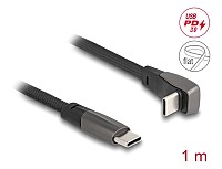 DELOCK καλώδιο USB-C 80751, 60W, flat, γωνιακό, 480 Mbps, 1m, μαύρο 80751