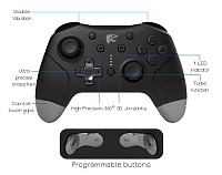 ROAR ασύρματο gamepad RR-0014 για Nintendo Switch, PC & Android, μαύρο RR-0014