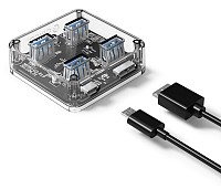 ORICO USB hub MH4U-U3, 4x θυρών, 5Gbps, διάφανο MH4U-U3-10-CR-BP