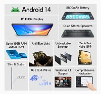 ULEFONE tablet Tab A11 Pro, 11 FHD+, 8/256GB, 8800mAh, 4G, Android 14, γκρι TABA11PRO8256