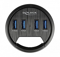 DELOCK USB hub 64153, 4x θυρών, 5Gbps, Φ60mm, USB σύνδεση, μαύρο 64153