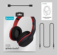 CELEBRAT Bluetooth headphones A18-BKRD, wireless & wired, μαύρο-κόκκινο A18-BKRD