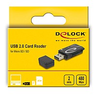 DELOCK card reader 91602 για SD & micro SD, USB, 480Mbps, μαύρο 91602