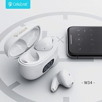 CELEBRAT earphones με θήκη φόρτισης TWS-W34, True Wireless, Φ13mm, λευκά W34-WH