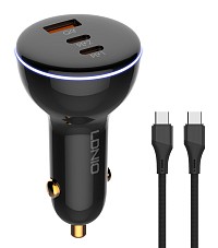 LDNIO φορτιστής αυτοκινήτου C102 με καλώδιο, USB/2x USB-C, 160W, μαύρος 6933138600764