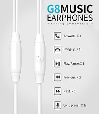 CELEBRAT earphones με μικρόφωνο G8, 3.5mm σύνδεση, Φ14.2mm, 1.2m, λευκά G8-WH