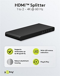 GOOBAY HDMI splitter 58481, 1-in σε 2-out, 4K/60Hz, μαύρο 58481