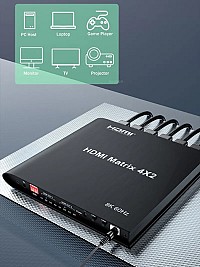 HDMI matrix switch CAB-H155 με τηλεχειριστήριο, 4 σε 2, 8K/60Hz, μαύρο CAB-H155