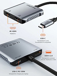 CABLETIME docking station CT-CM2H4K-AG, 4 θυρών, USB-C, 4K, 100W, γκρι CT-CM2H4K-AG