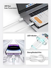 USAMS καλώδιο Lightning σε USB-C US-SJ659, 30W, 480Mbps, 1.2m, μπλε SJ659USB03