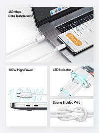 USAMS καλώδιο USB-C σε USB-C US-SJ660, 100W, 480Mbps, 1.2m, λευκό SJ660USB02