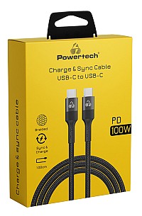 POWERTECH καλώδιο USB-C PTR-0132, PD 100W, copper, 1m, μαύρο PTR-0132