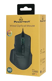 POWERTECH ενσύρματο gaming ποντίκι PT-1274, RGB φως, οπτικό, 12000DPI, μαύρο PT-1274