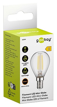 GOOBAY LED λάμπα mini globe 65394, E14, Filament, 4W, 2700K, 470lm 65394