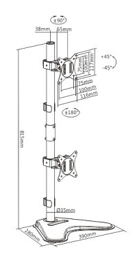 BRATECK βάση γραφείου LDT66-T02V για 2 οθόνες 17-32, 9kg ανά οθόνη LDT66-T02V