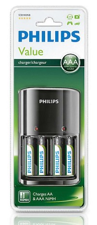 PHILIPS φορτιστής μπαταριών AA & AΑΑ NiMH SCB1450NB με 4x AAA, μαύρος SCB1450NB-12