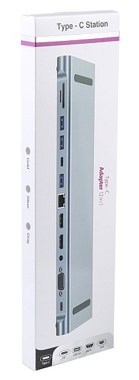 POWERTECH docking station BYL-2003U2, 12 θυρών, βάση laptop, USB-C, γκρι BYL-2003U2