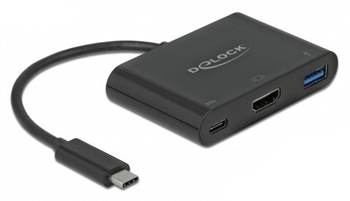 DELOCK docking station 64091, 3 θυρών, USB-C σύνδεση, 60W PD, 4K, μαύρο 64091