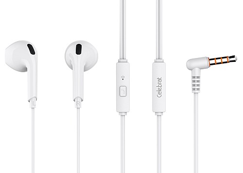 CELEBRAT earphones με μικρόφωνο G20, 3.5mm σύνδεση, Φ14mm, 1.2m, λευκά G20-WH