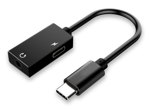 POWERTECH αντάπτορας USB-C σε USB-C & 3.5mm CAB-UC053, μαύρος CAB-UC053